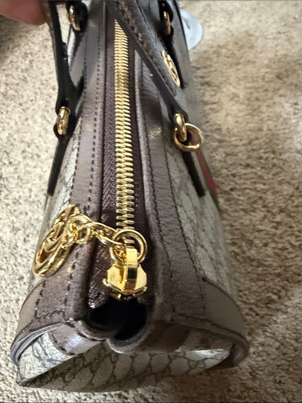 Gucci Brown GG Supreme Tote with Green and Red Web Stripe - Picture 3 of 10